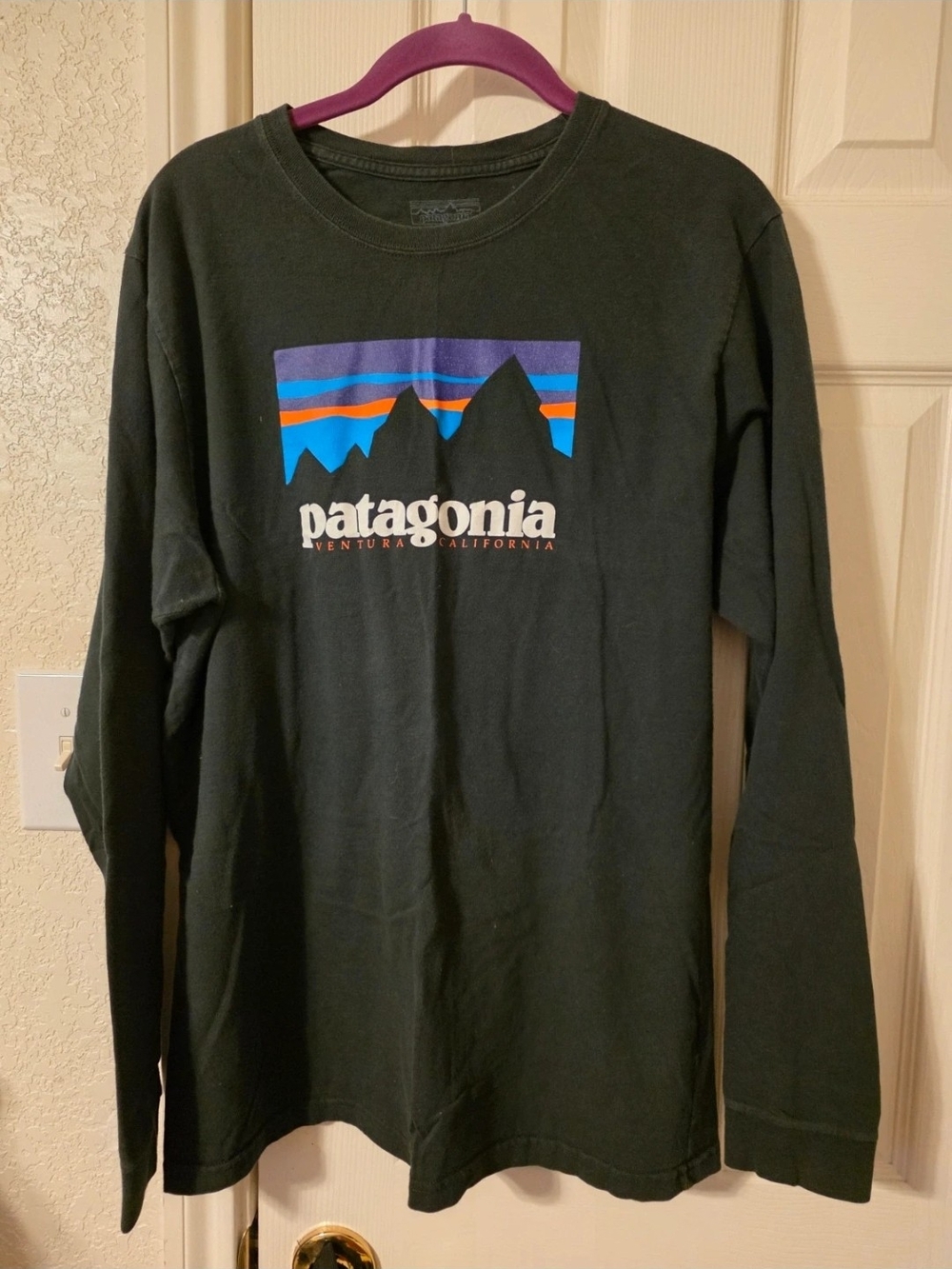 Patagonia Mens Long-Sleeve Logo Tee in Black